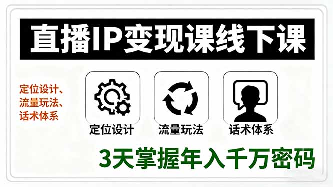 直播IP变现课线下课，定位设计、流量玩法、话术体系，3天掌握年入千万密码-月亮湾网创资源站