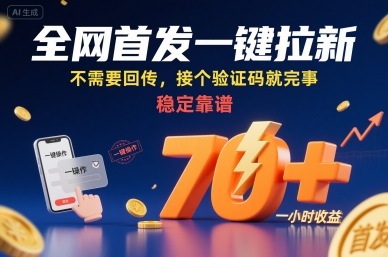 全网首发一键拉新项目，不需要回传，接个验证码就完事，稳定靠谱，一小时收益70+【揭秘】-月亮湾网创资源站