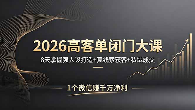 2026高客单闭门大课，8 天掌握强人设打造 + 真线索获客 + 私域成交，1 个微信赚千万净利-月亮湾网创资源站