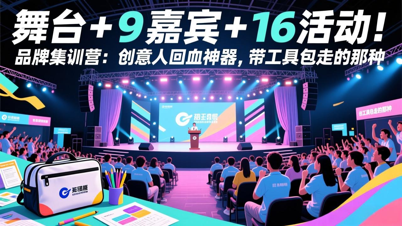 舞台 + 9 嘉宾 + 16 活动！品牌集训营：创意人回血神器，带工具包走的那种-月亮湾网创资源站