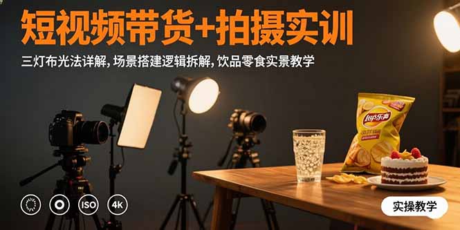 短视频带货+拍摄实训：三灯布光法详解,场景搭建逻辑拆解,饮品零食实景教学-月亮湾网创资源站
