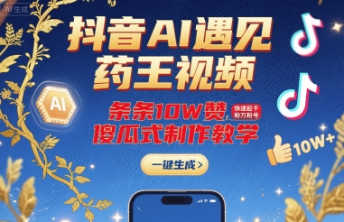 抖音AI遇见药王视频，条条10W赞，快速起千粉万粉号，傻瓜式制作教学-月亮湾网创资源站