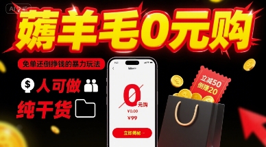 薅羊毛0元购，免单还倒挣钱的暴力玩法，人人可做，纯干货-月亮湾网创资源站