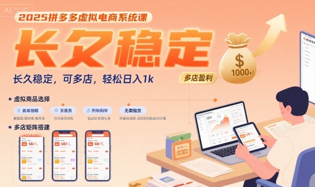 2025拼多多虚拟电商系统课，长久稳定，可多店，轻松日入1k-月亮湾网创资源站