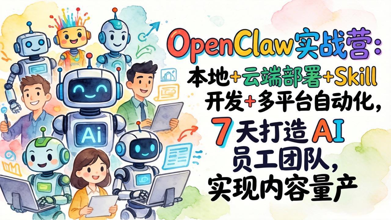 OpenClaw实战营：本地+云端部署+Skill开发+多平台自动化，7 天打造 AI 员工团队，实现内容量产-月亮湾网创资源站
