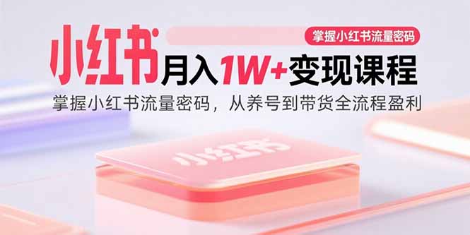 小红书月入1W+变现课程：掌握小红书流量密码，从养号到带货全流程盈利-月亮湾网创资源站