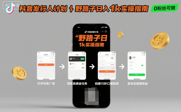 抖音发行人计划全新野路子玩法，随时随地，只要有手机，就能操作，日入1k+【揭秘】-月亮湾网创资源站