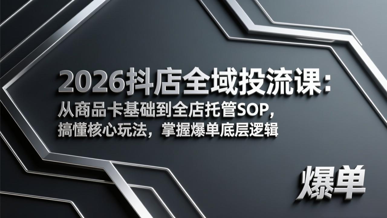 2026抖店全域投流课：从商品卡基础到全店托管SOP，搞懂核心玩法，掌握爆单底层逻辑-月亮湾网创资源站