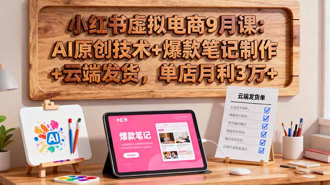 小红书虚拟电商9月课：AI原创技术+爆款笔记制作+云端发货，单店月利3万+-月亮湾网创资源站