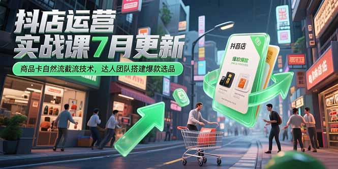 抖店运营实战课7月更新，商品卡自然流截流技术，达人团队搭建爆款选品-月亮湾网创资源站
