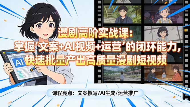 漫剧高阶实战课：掌握“文案+AI视频+运营”的闭环能力，快速批量产出高质量漫剧短视频-月亮湾网创资源站