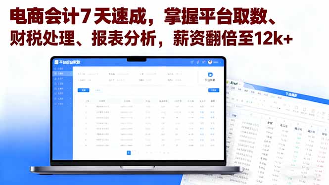 电商会计7天速成，掌握平台取数、财税处理、报表分析，薪资翻倍至12k+-月亮湾网创资源站