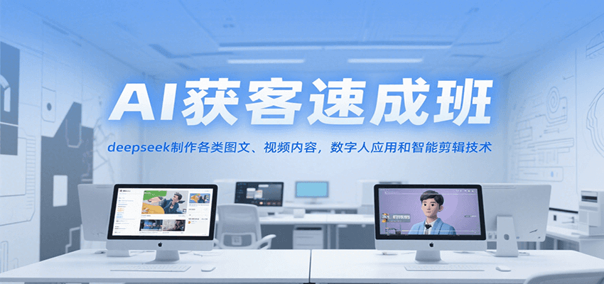 AI获客速成班，deepseek制作各类图文、视频内容，数字人应用和智能剪辑技术-月亮湾网创资源站