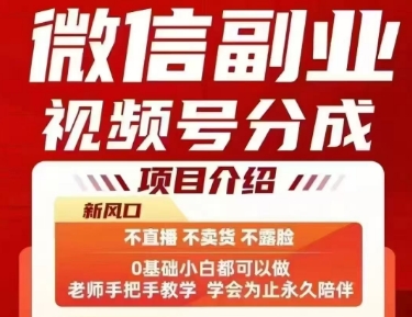 微信副业视频号分成，不直播 不卖货 不露脸，三五分钟即可完成一条作，每日收益几十、几张不等-月亮湾网创资源站