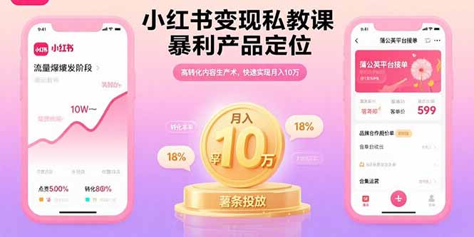 小红书变现私教课，暴利产品定位，高转化内容生产术，快速实现月入10万-月亮湾网创资源站