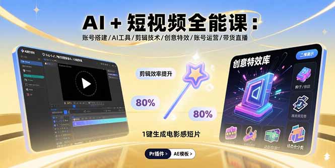 AI+短视频全能课：账号搭建/AI工具/剪辑技术/创意特效/账号运营/带货直播-月亮湾网创资源站