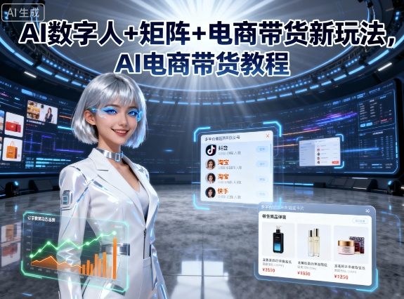 AI数字人+矩阵+电商带货新玩法，AI电商带货教程-月亮湾网创资源站