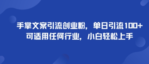 手掌文案引流创业粉，单日引流100+，可适用任何行业，小白轻松上手-月亮湾网创资源站