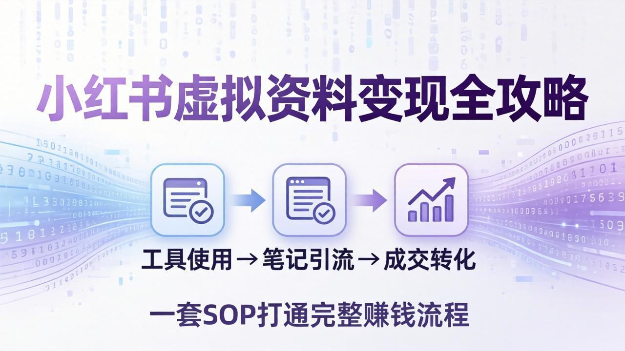 小红书虚拟资料变现全攻略：从工具使用到笔记引流成交，一套 SOP 打通完整赚钱流程-月亮湾网创资源站