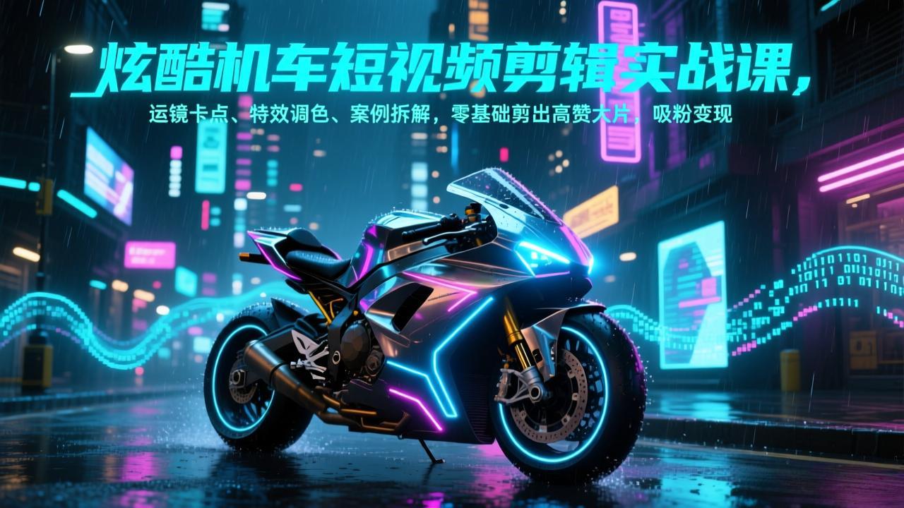 炫酷机车短视频剪辑实战课，运镜卡点、特效调色、案例拆解，零基础剪出高赞大片，吸粉变现-月亮湾网创资源站