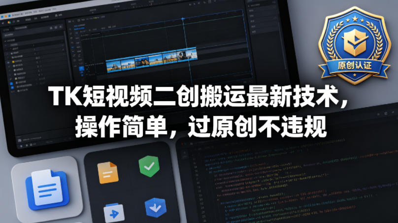 TK短视频二创搬运最新技术，操作简单，过原创不违规-月亮湾网创资源站