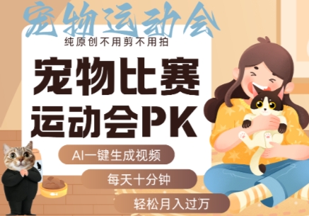 AI一键生成宠物比赛运动会PK视频，纯原创不用剪不用拍，每天十分钟，轻松月入过1W+-月亮湾网创资源站