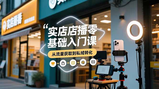 实体店播零基础入门课，实体店+短视频+直播+微信生态+私域社群，从流量获取到私域转化-月亮湾网创资源站