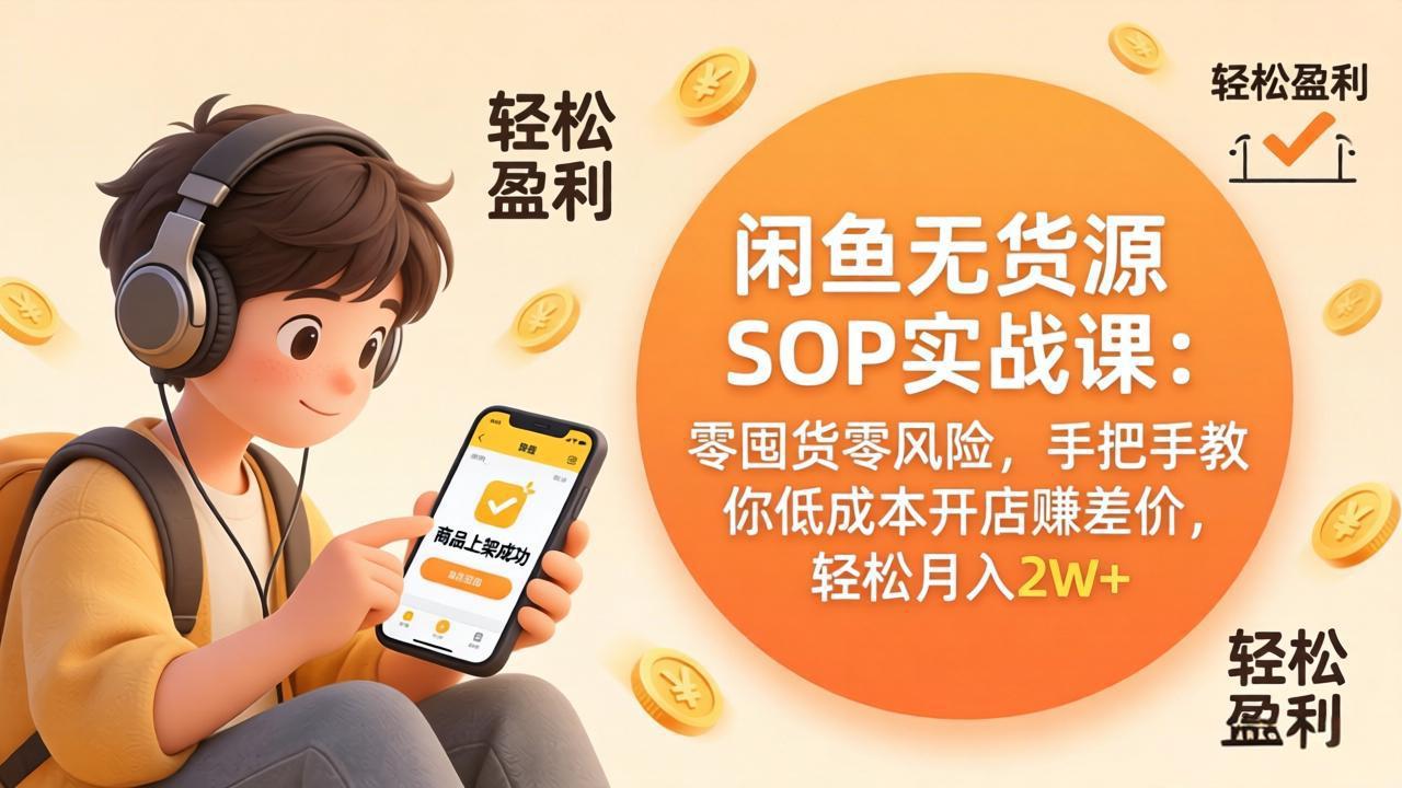 闲鱼无货源SOP实战课：零囤货零风险，手把手教你低成本开店赚差价，轻松月入2w+-月亮湾网创资源站