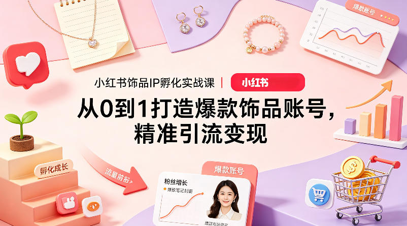 小红书饰品IP孵化实战课｜从0到1打造爆款饰品账号，精准引流变现-月亮湾网创资源站