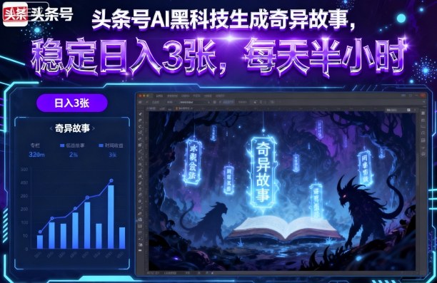 头条号AI黑科技生成奇异故事，稳定日入3张，每天半小时-月亮湾网创资源站