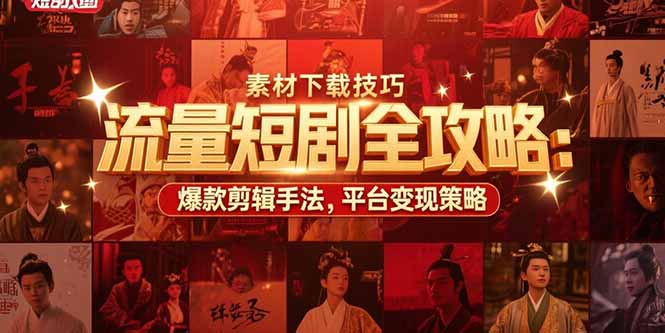流量短剧全攻略：素材下载技巧，爆款剪辑手法，平台变现策略-月亮湾网创资源站