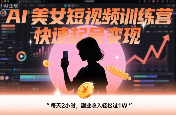 AI美女短视频训练营，快速起号变现，每天2小时，副业收入轻松过1W-月亮湾网创资源站