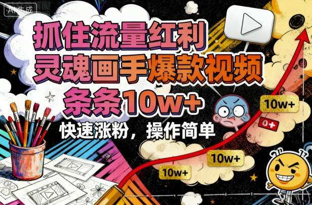 抓住流量红利，灵魂画手爆款视频，条条10w+，快速涨粉，操作简单-月亮湾网创资源站