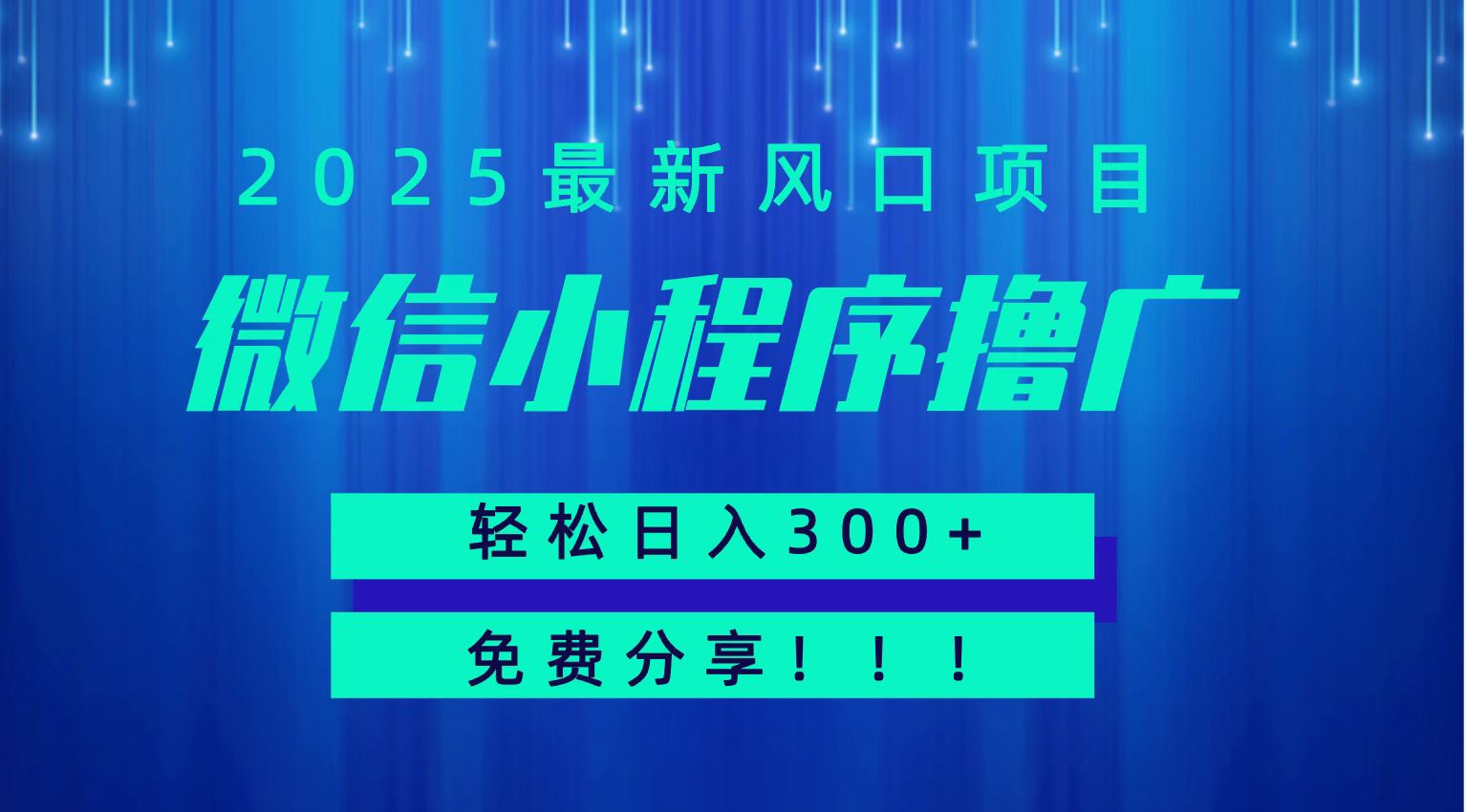 微信小程序撸广，最新风口项目，日入300+ 免费分享 可批量操作 小白可轻松上手！！-月亮湾网创资源站