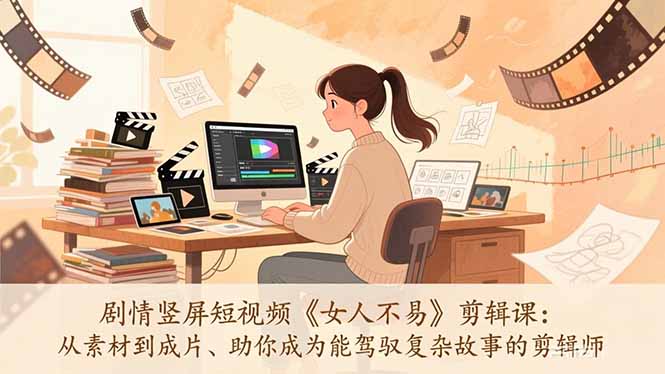 剧情竖屏短视频《女人不易》剪辑课：从素材到成片、助你成为能驾驭复杂故事的剪辑师-月亮湾网创资源站