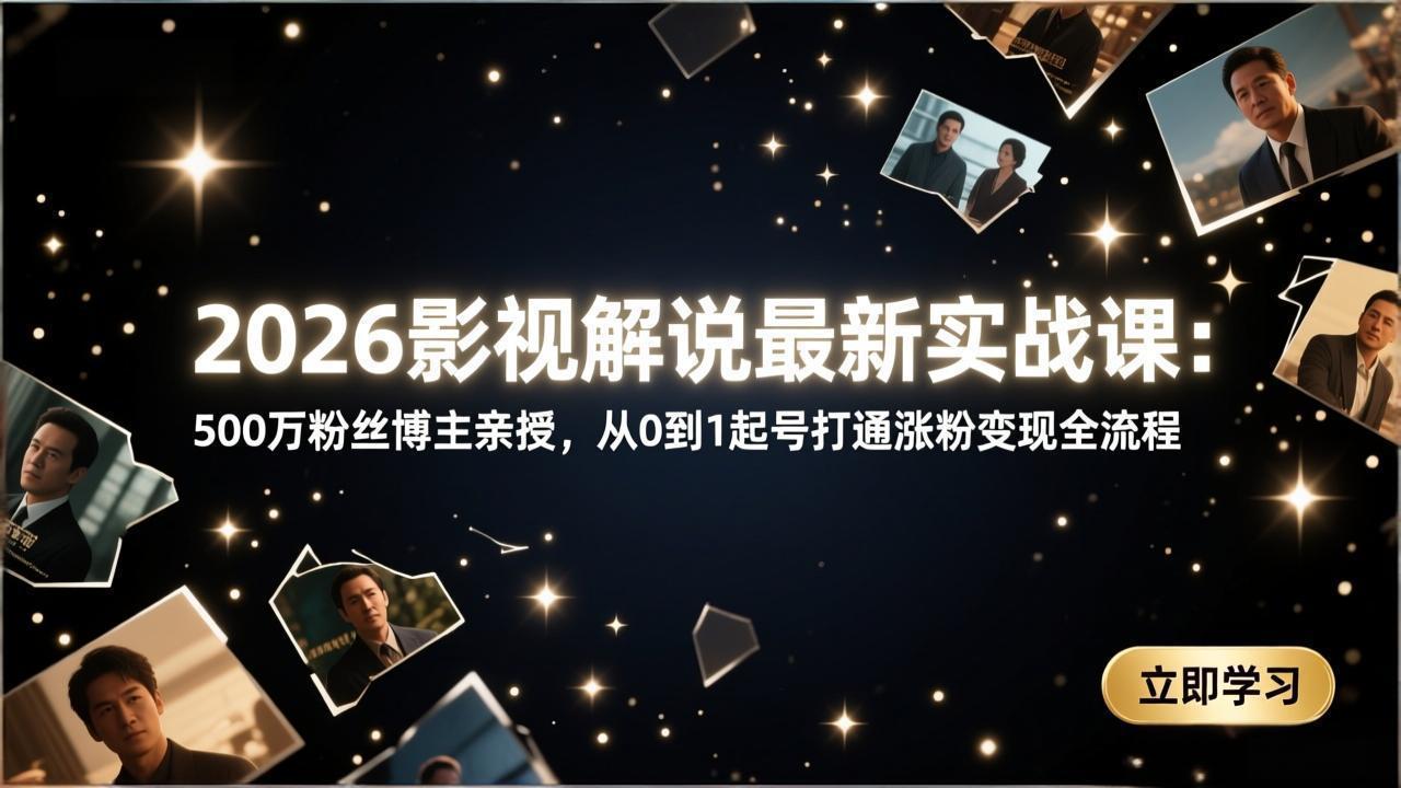 2026影视解说最新实战课：500万粉丝博主亲授，从0到1起号打通涨粉变现全流程-月亮湾网创资源站