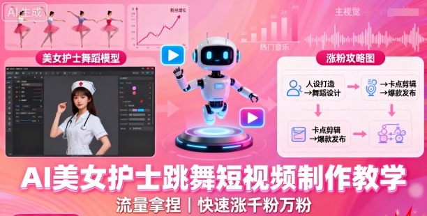 AI美女护士跳舞短视频制作教学，流量拿捏，快速涨千粉万粉【提示词+视频教程】-月亮湾网创资源站