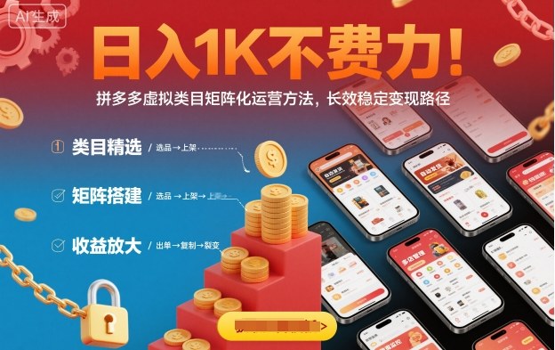 日入1K不费力！拼多多虚拟类目矩阵化运营方法，长效稳定变现路径-月亮湾网创资源站