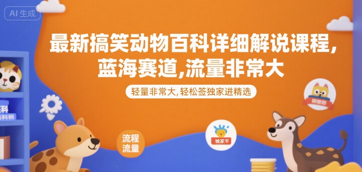 最新搞笑动物百科详细解说课程，蓝海赛道，流量非常大，轻松签独家进精选-月亮湾网创资源站