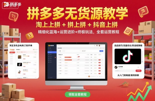 拼多多无货源教学，淘上拼+拼上拼+抖上拼，精细化蓝海+运营进阶+终极玩法，全套运营教程-月亮湾网创资源站
