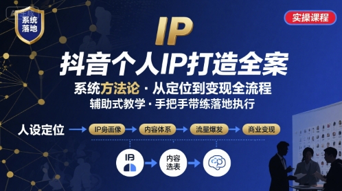 抖音个人IP系统落地实操大课，实操课程，辅助落地-月亮湾网创资源站