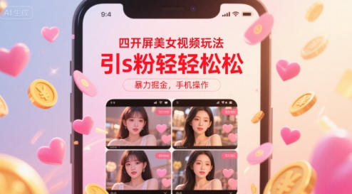 四开屏美女视频玩法，引s粉轻轻松松，暴力掘金，手机操作【揭秘】-月亮湾网创资源站