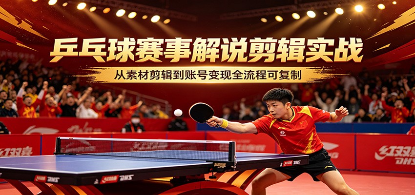 乒乓球赛事解说剪辑实战，从素材剪辑到账号变现全流程可复制-月亮湾网创资源站