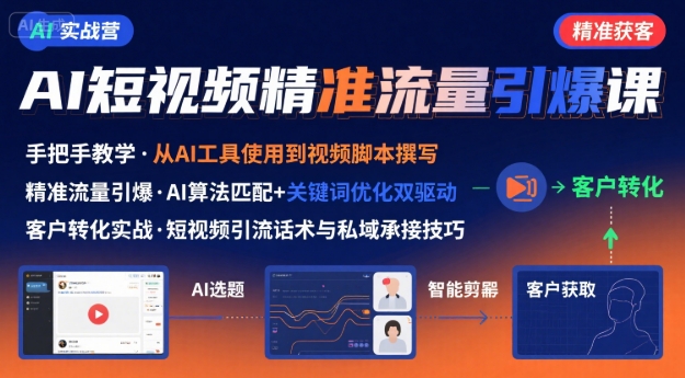 AI+短视频引爆精准客户实战营，手把手教你引爆Ai短视频精准流量-月亮湾网创资源站
