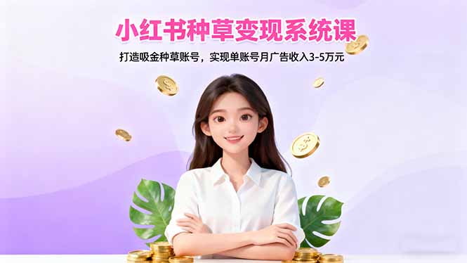 小红书种草变现系统课：打造吸金种草账号，实现单账号月广告收入3-5万元-月亮湾网创资源站