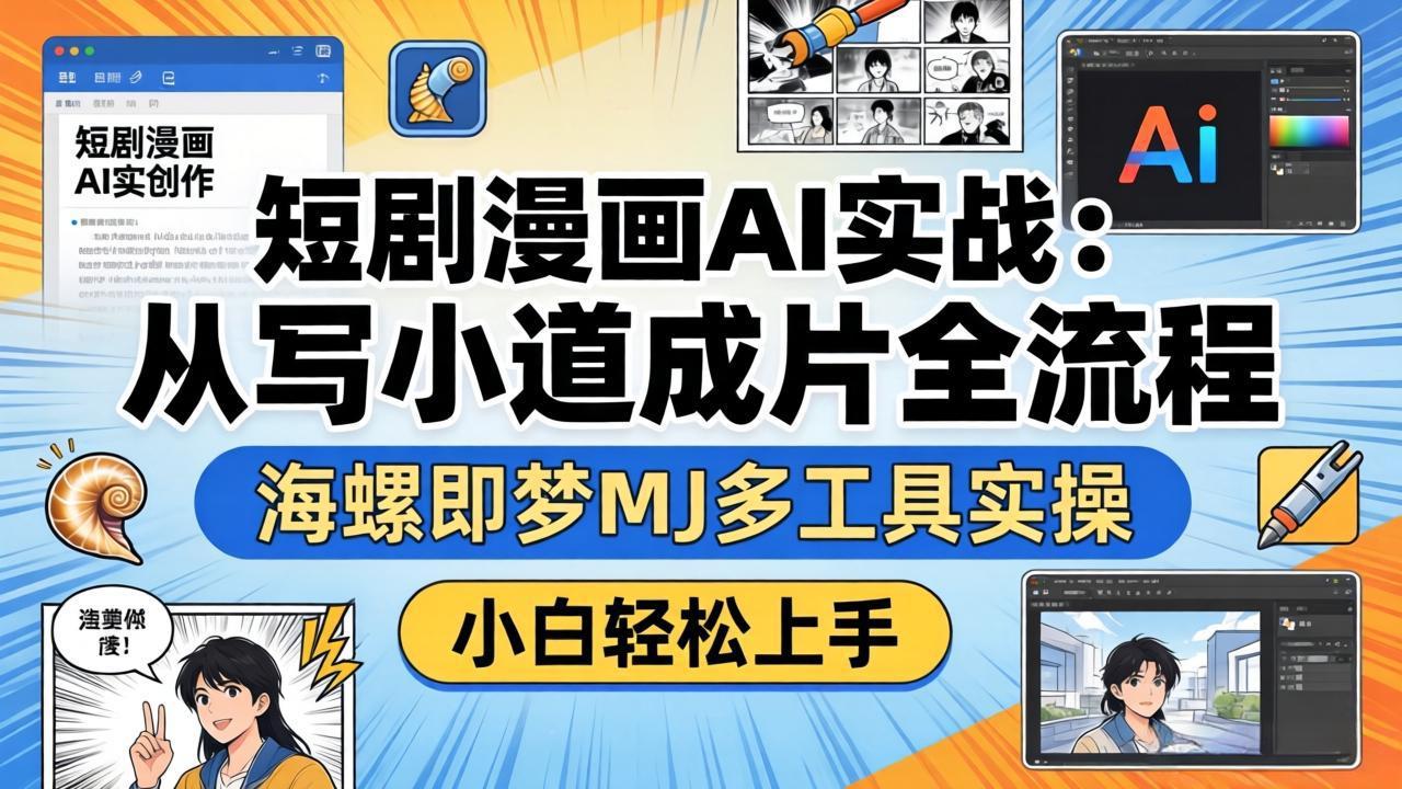 短剧漫画AI实战：从写小说到成片全流程，海螺即梦MJ多工具实操，小白轻松上手-月亮湾网创资源站