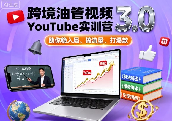 跨境油管视频YouTube实训营3.0，助你稳入局、搞流量、打爆款-月亮湾网创资源站