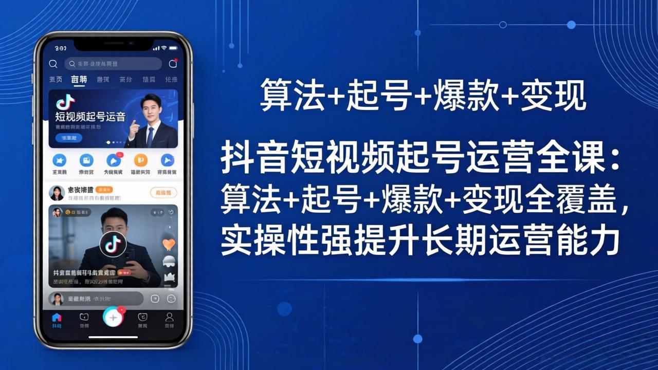 抖音短视频起号运营全课：算法+起号+爆款+变现全覆盖，实操性强提升长期运营能力-月亮湾网创资源站