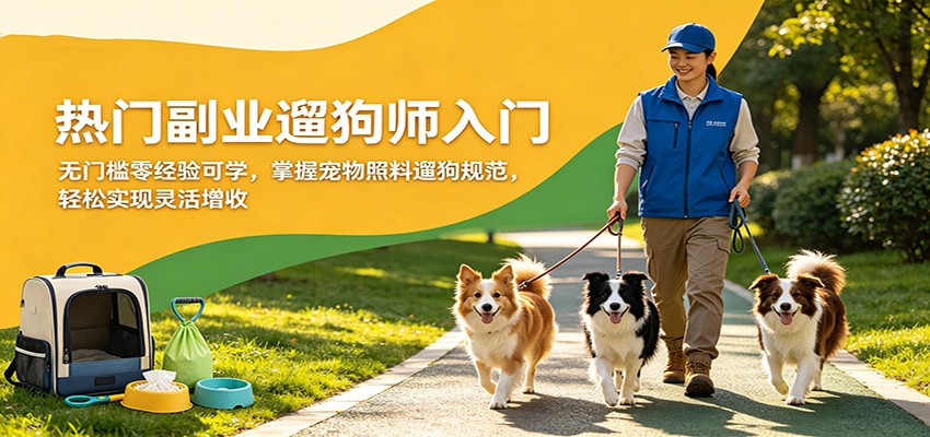 热门副业遛狗师入门，无门槛零经验可学，掌握宠物照料遛狗规范，轻松实现灵活增收-月亮湾网创资源站