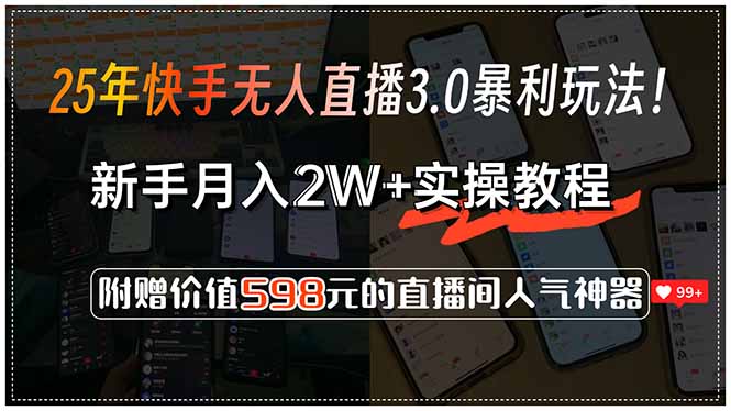 25年快手无人直播3.0暴利玩法！，新手月入2W+实操教程，附赠价值598元…-月亮湾网创资源站
